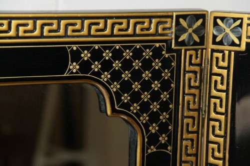 An absolutely incredible oriental hand decorated lacquered folding vanity mirror - STUNNING!
