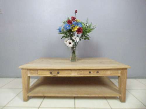 A superb (larger) light wood coffee table with four drawers - stunning!! - ideal for shabby chic too