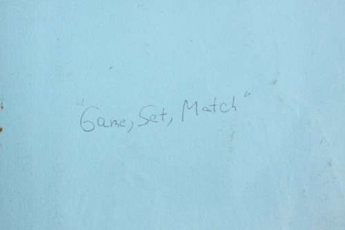 An awesome original signed unframed "Dumisani Sibisi" mixed media painting titled "Game, Set, Match"