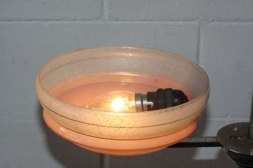 An exquisite Art Deco chrome plated ceiling lamp with stunning pink glass shades in great condition