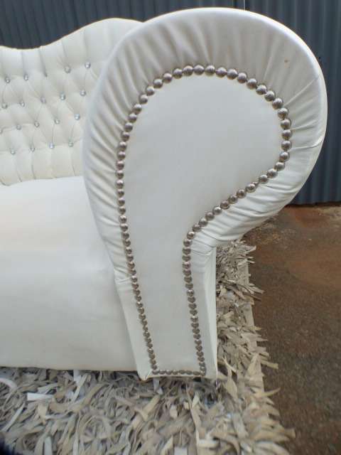 A gorgeous, quality PU leather Chesterfield style sofa w crystal like studs. MAGNIFICENT!!!