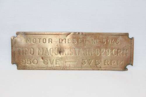 An incredible antique "Spanish" Motor Diesel No. 5948 driver type identification brass plaque