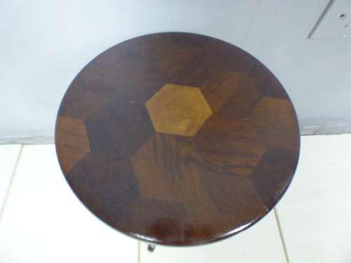 A gorgeous vintage Imbuia splayed foot display table w patterned top! Lovely as a side/tea table!!!