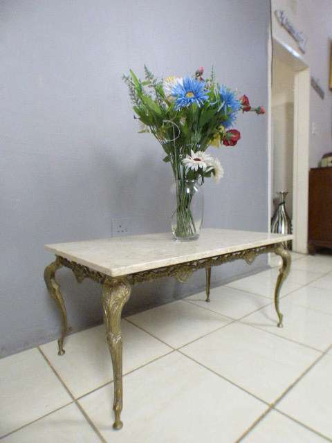 A superb solid brass and marble top coffee table. - stunning in formal lounges, entrances!!