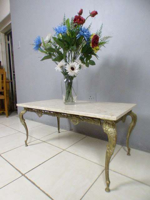 A superb solid brass and marble top coffee table. - stunning in formal lounges, entrances!!
