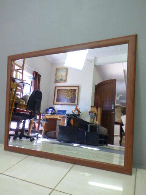 Lovely large framed wall mirror. Perfect in informal living areas, pub, lapa, patio. - RS17Sale