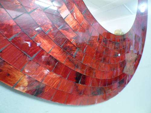 A beautiful LARGE round wall mirror with red glass mosaic border - Stunning!!! RS17M