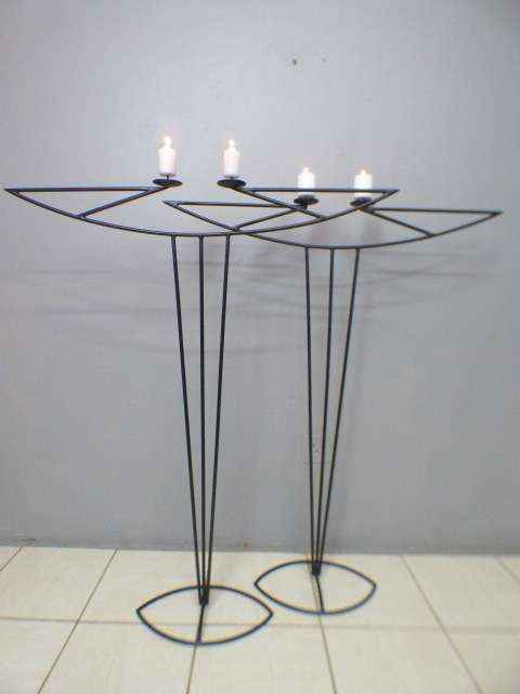 **RS17** A stunning pair of tall wrought iron 2-candle candle stands in awesome condition