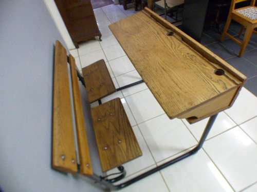 An awesome vintage/ antique? solid teak two seater school desk in wonderful condition.
