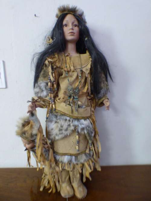 Gorgeous American Indian porcelain doll, fabulous in a girls room or add to a collection - AAA
