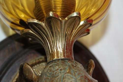 Two absolutely magnificent vintage solid brass "Elephant" lights w/ lovely glass shades - bid/light