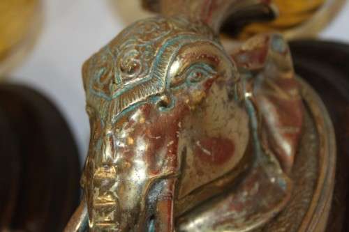 Two absolutely magnificent vintage solid brass "Elephant" lights w/ lovely glass shades - bid/light