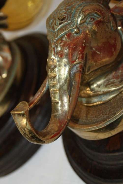 Two absolutely magnificent vintage solid brass "Elephant" lights w/ lovely glass shades - bid/light