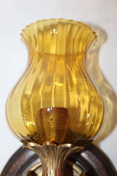 Two absolutely magnificent vintage solid brass "Elephant" lights w/ lovely glass shades - bid/light