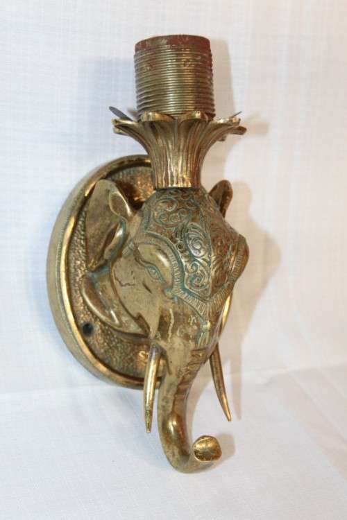 Two absolutely magnificent vintage solid brass "Elephant" lights w/ lovely glass shades - bid/light