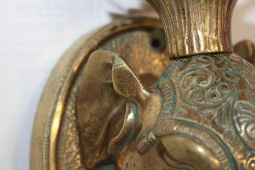 Two absolutely magnificent vintage solid brass "Elephant" lights w/ lovely glass shades - bid/light