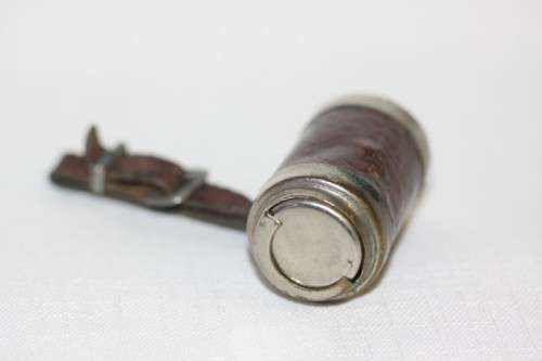 An incredible and rare antique leather clad silver plated double "Sovereign" cylinder coin holder