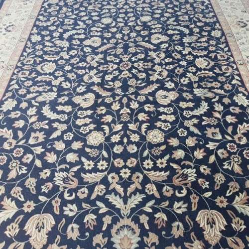 A superb Saudi made navy blue "silky" carpet with a stunning pattern in awesome condition