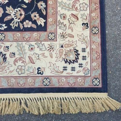 A superb Saudi made navy blue "silky" carpet with a stunning pattern in awesome condition