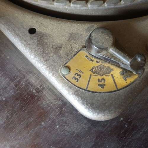 A vintage curved glass ball & claw radiogram display cabinet w/ original components for restoration