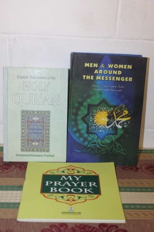 Three religious Muslim books including an English copy of the Holy Quran - all in good condition!