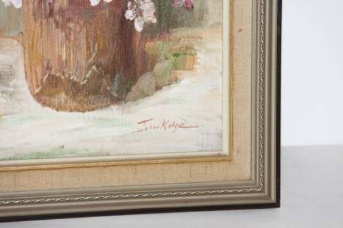 Beautiful original framed oil painting w/ pink & white cherry blossoms by Johan Kotze - RS17Sale