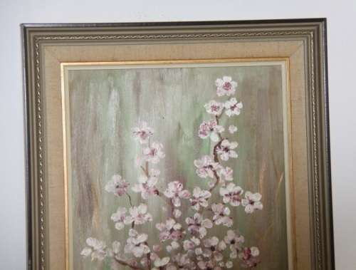 Beautiful original framed oil painting w/ pink & white cherry blossoms by Johan Kotze - RS17Sale