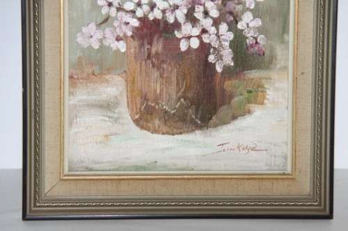 Beautiful original framed oil painting w/ pink & white cherry blossoms by Johan Kotze - RS17Sale