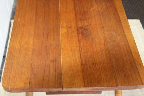 A superb vintage single drawer work bench/ table with a solid wooden top and sturdy metal legs