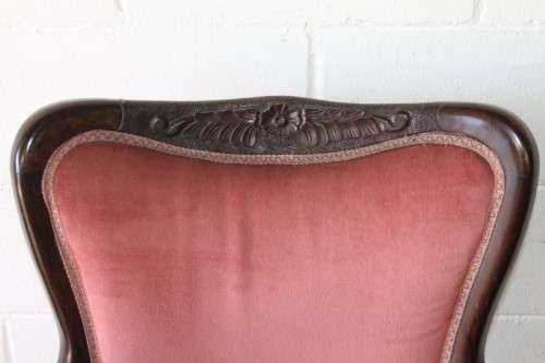 Two gorgeous vintage imbuia Queen Anne hand carved upholstered arm chairs