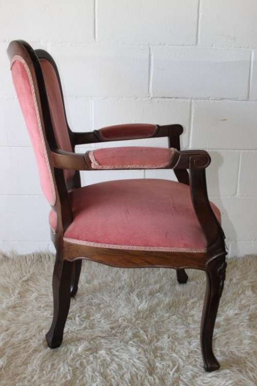 Two gorgeous vintage imbuia Queen Anne hand carved upholstered arm chairs