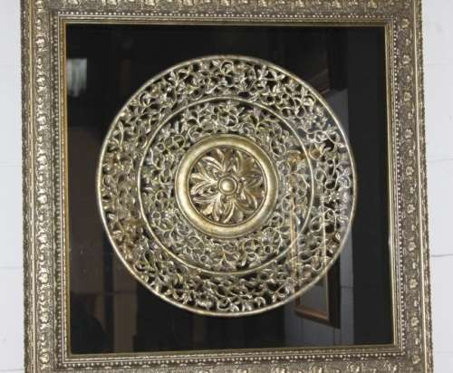 A superb large ornate box-framed traditional carved "Thai Lotus Flower" decorative wall carving