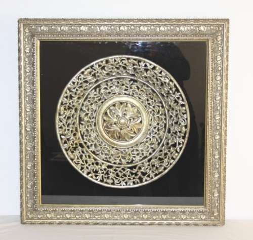 A superb large ornate box-framed traditional carved "Thai Lotus Flower" decorative wall carving