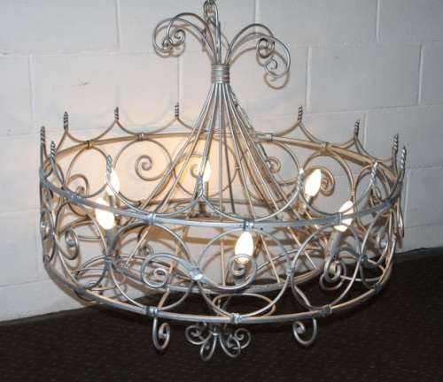 Incredible and beautifully made large wrought iron 6-globe chandelier in great condition - RS17Sale
