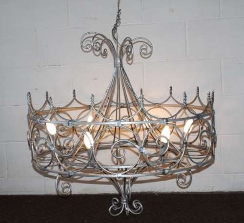Incredible and beautifully made large wrought iron 6-globe chandelier in great condition - RS17Sale