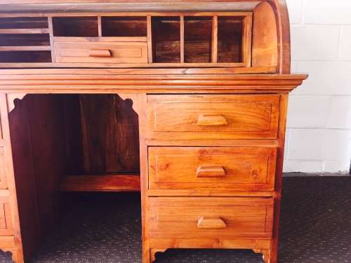 A stunning (large) Indonesian teak roll top writing bureau with loads of drawer space - WOW!