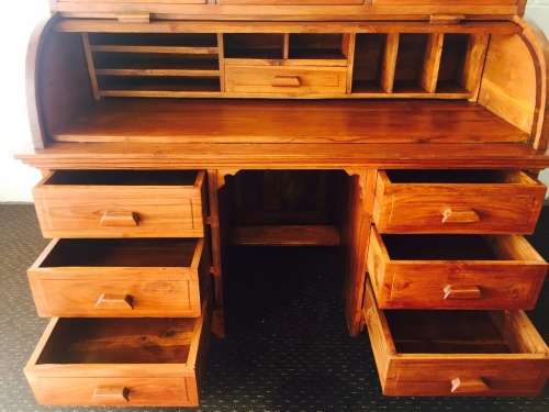 A stunning (large) Indonesian teak roll top writing bureau with loads of drawer space - WOW!