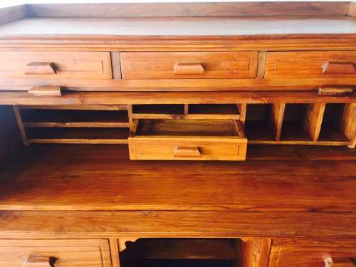 A stunning (large) Indonesian teak roll top writing bureau with loads of drawer space - WOW!