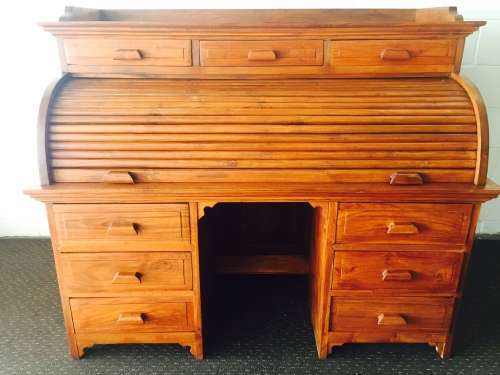 A stunning (large) Indonesian teak roll top writing bureau with loads of drawer space - WOW!