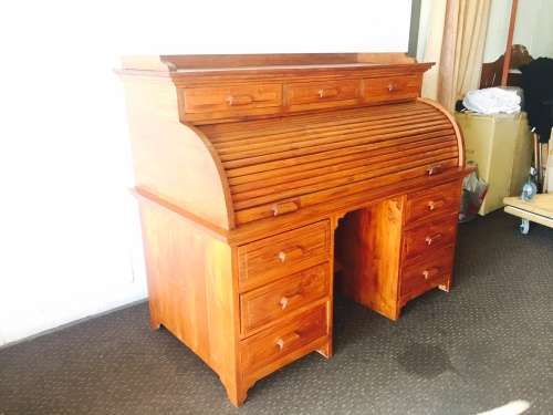 A stunning (large) Indonesian teak roll top writing bureau with loads of drawer space - WOW!
