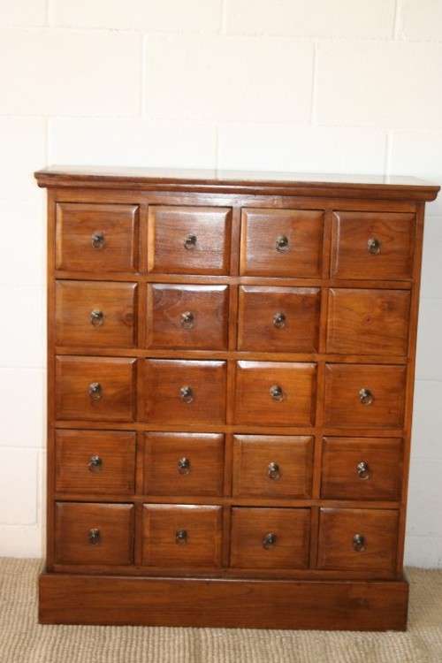An incredible Indonesian teak 20-drawer "Apothecary spice chest of drawers" in superb condition