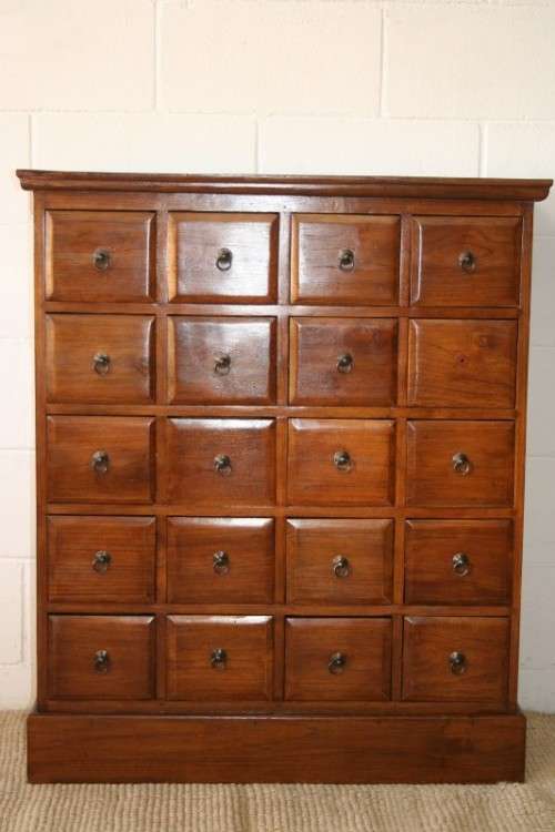 An incredible Indonesian teak 20-drawer "Apothecary spice chest of drawers" in superb condition