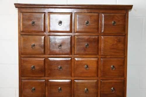 An incredible Indonesian teak 20-drawer "Apothecary spice chest of drawers" in superb condition