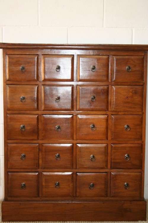 An incredible Indonesian teak 20-drawer "Apothecary spice chest of drawers" in superb condition