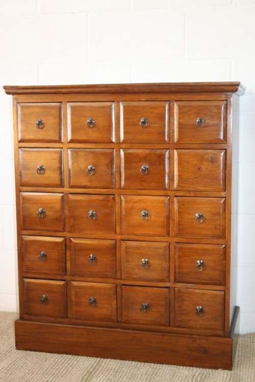 An incredible Indonesian teak 20-drawer "Apothecary spice chest of drawers" in superb condition