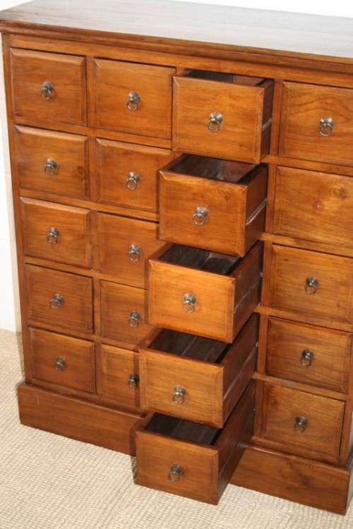 An incredible Indonesian teak 20-drawer "Apothecary spice chest of drawers" in superb condition