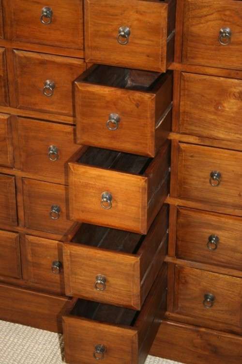 An incredible Indonesian teak 20-drawer "Apothecary spice chest of drawers" in superb condition