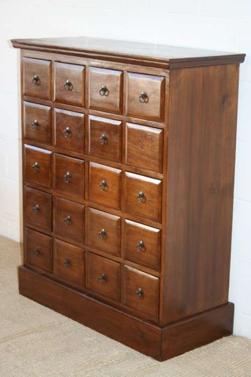 An incredible Indonesian teak 20-drawer "Apothecary spice chest of drawers" in superb condition