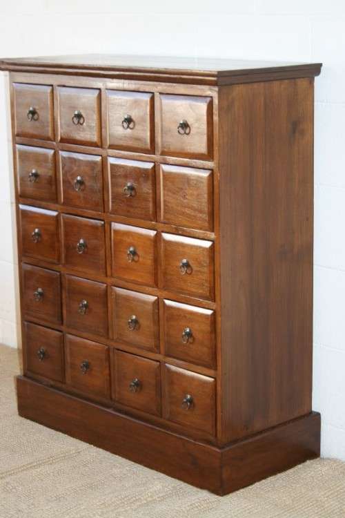 An incredible Indonesian teak 20-drawer "Apothecary spice chest of drawers" in superb condition