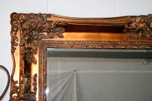 Superbly detailed huge (150cm x 89cm) ornately moulded bevelled glass dressing/ mantle mirror RS17M